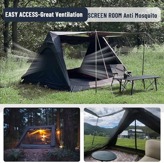 4 Person Canvas Tent with Full Rainfly&ampFootprint Easy Set Up Breathable 4 Season FamilyTent for Winter Outdoor Glamping Car Camping