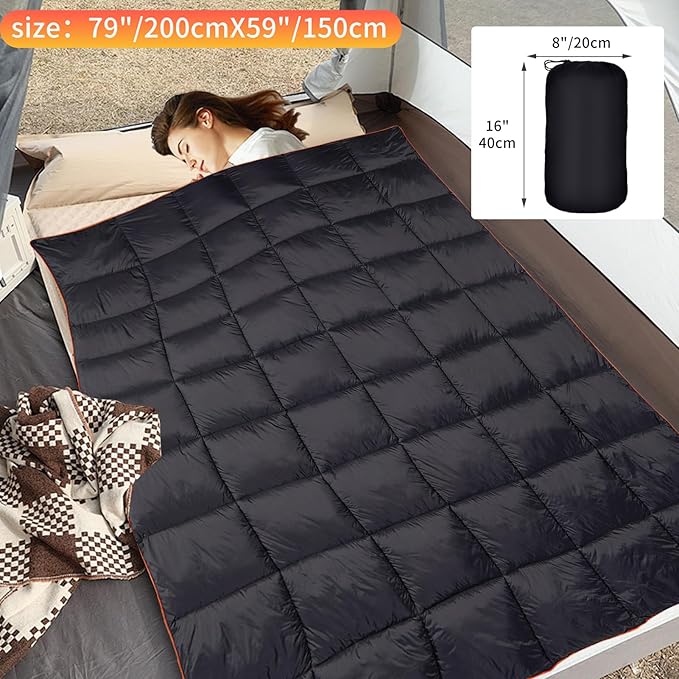 REDCAMP Alternative Down Camping Blanket Waterproof and Warm Outdoor Travel Quilt for Camping Hiking and Backpacking 79x59 Black