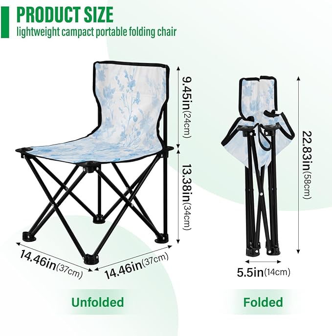Blue Blooms Portable Camping Chairs Folding Chair - Durable Oxford Fabric Lightweight Iron Frame Easy Fold Design - Ideal for Outdoor Activities Camping Fishing and Travel