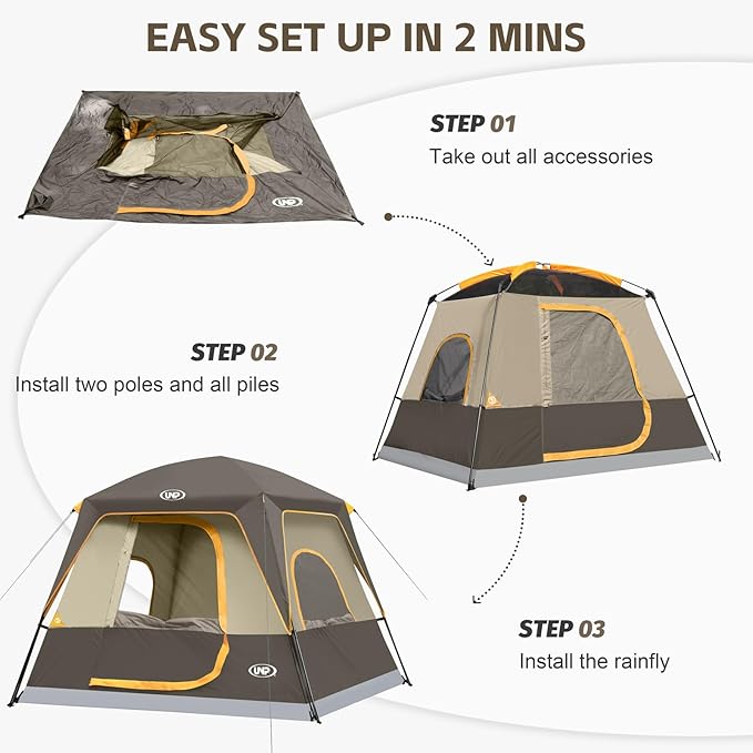 UNP 2/4/6/8 Person Tent Portable Cabin Tent Camping Tent 4-Person Easy Set Up Waterproof with Top Rainfly for Outdoor Camping/Hiking