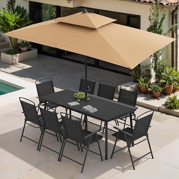 Crestlive Products Patio Folding Chairs Set of 4 Foldable Outdoor Chairs with Durable Rust-Resistant Frame and Breathable Textilene Material for Outside Black