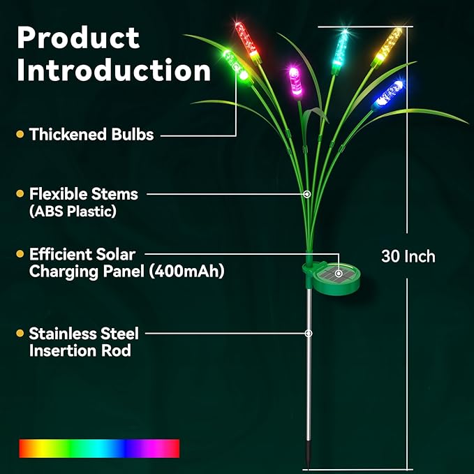 Solar Garden Lights 4 Pack 24LED Swaying Solar Lights for Mother's Day 30 Inches Waterproof Garden Lights for Pathway Yard Outdoor Garden Decor Gardening Gifts Mulitiple Colors Change