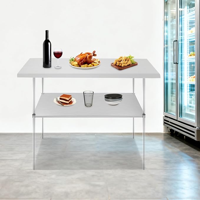 Eapmic Undershelf for Work Tables Adjustable Lower Shelf Stainless Steel Bottom Shelf Add for Commercial Prep Table Restaurant Kitchen Bakery Garage Workshop Use (57.09x21.65in)