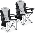 KingCamp Folding Portable Camping Chairs Oversized Padded Quad Arm Chair with Cooler Bag Cup Holder and Side Pocket Heavy Duty Supports 300 lbs for Outdoor Lawn Fishing Sports