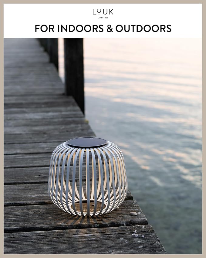 LUUK LIFESTYLE Solar-Powered Outdoor LED lamp for Balcony Lighting for Indoors and Outdoors dimmable Touch Switch Fast Charging via Solar Panel for 72 hrs runtime White