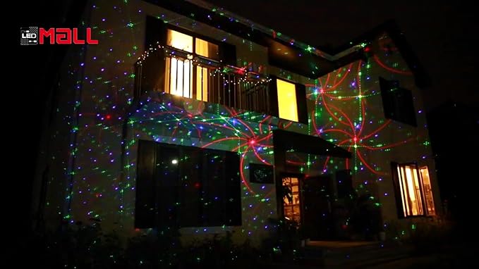 LedMall Motion 8 Patterns in 1 Red Green and Blue Outdoor Christmas Laser Lights Projector with remote control and Security Lock