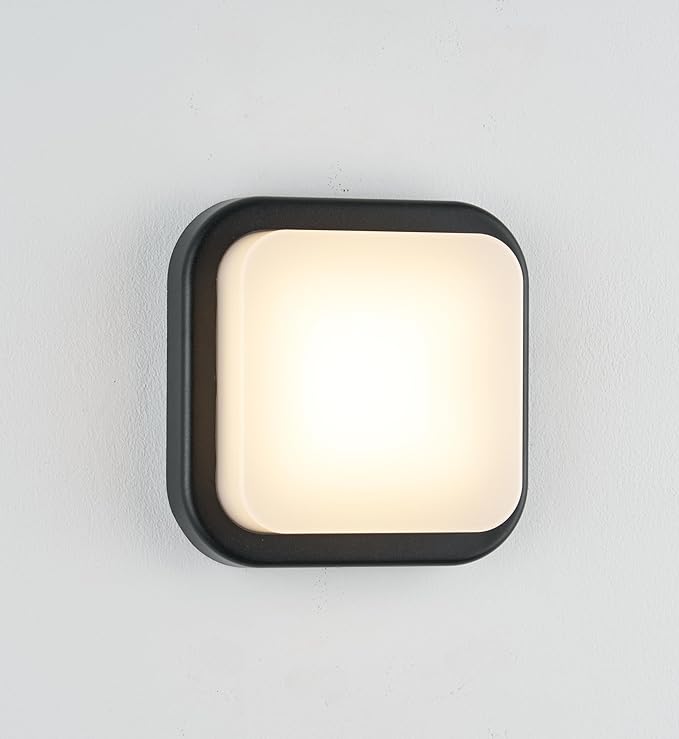 LANFU LED Modern Square Outdoor Wall Sconce Light 3000K Outside Light for House Patio Black Warm White IP64 Waterproof Exterior Wall（7inch）