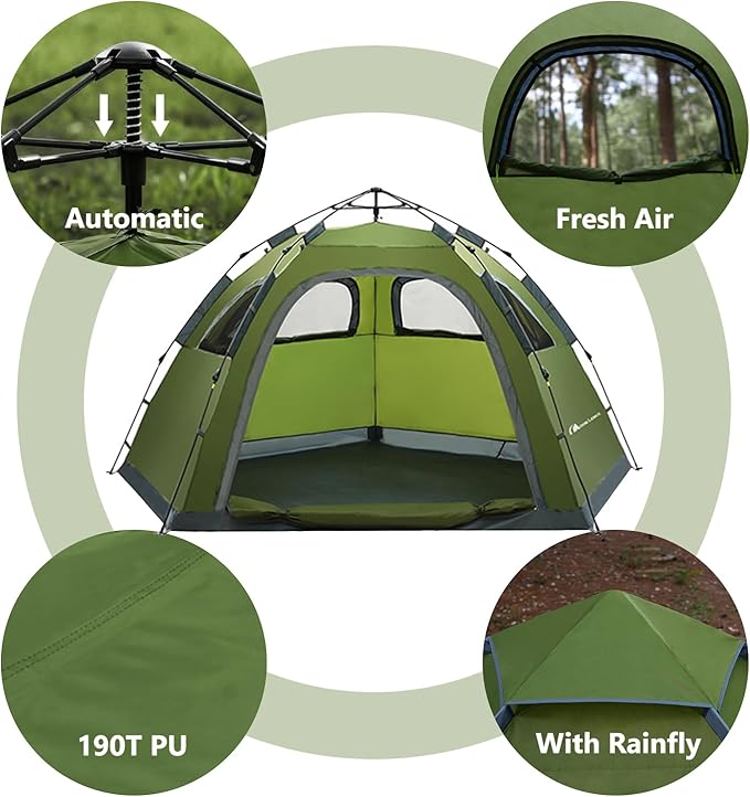 MOON LENCE Pop Up Camping Tent 3-4 Person Portable Automatic Instant Tent Windproof for Camping Hiking Mountaineering