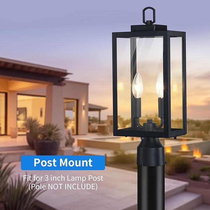 18'' Outdoor Post Light Lamp Post Light Fixture 2-Light Waterproof Modern Outside Post Lantern Column Lights Exterior Pole Lighting Pillar Lantern 1 Pack (Not Include Mounting Base)