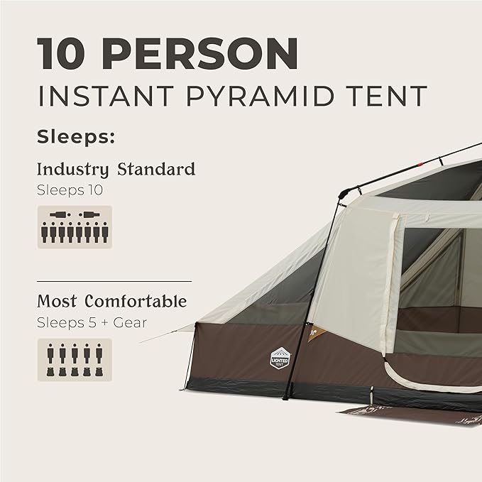 CORE Instant Cabin Tent with LED Lights | Large Family Lighted Pop Up Tent with Carry Bag for Camping Glamping and Backyard Adventures | Included Storage Pockets for Camp Accessories