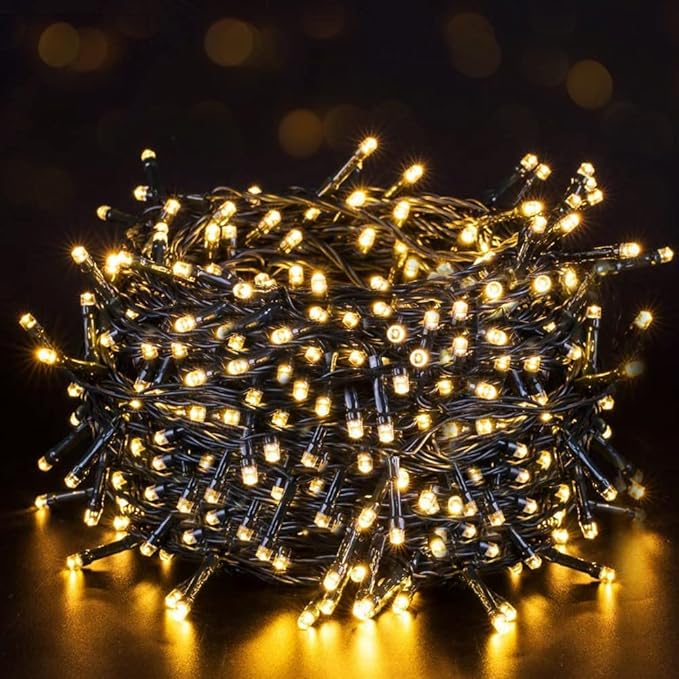 Quntis Battery Powered String Lights Outdoor 132FT 300 LED Indoor Christmas Tree Lights Waterproof with 8 Modes and Timer for Halloween Patio Balcony Garden Warm White