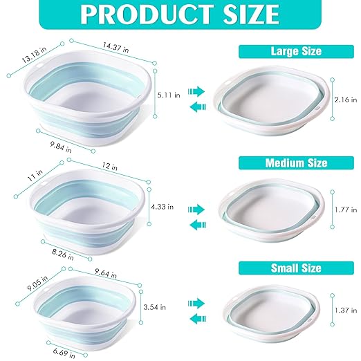 Collapsible Basin 3 Set Foldable Wash Basin Plastic Laundry Tub Space Saving Wash Tub for Dish Fruit Camping Laundry Hiking &amp Home (Blue)