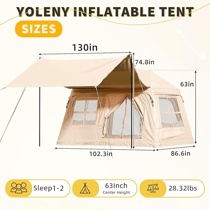 YOLENY Inflatable Camping Tent for 4-6 Person Easy Setup Portable Water-Resistant Cabin Tent with Mesh Windows &amp Pumps