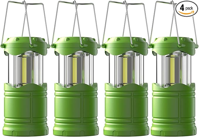 Lichamp LED Camping Lantern 4 Pack Battery Powered Flashlight for Power Outages Portable Collapsible Hanging Light Essential for Home Outdoor Emergency Lamp Survival Kit Gear for Hurricane Green