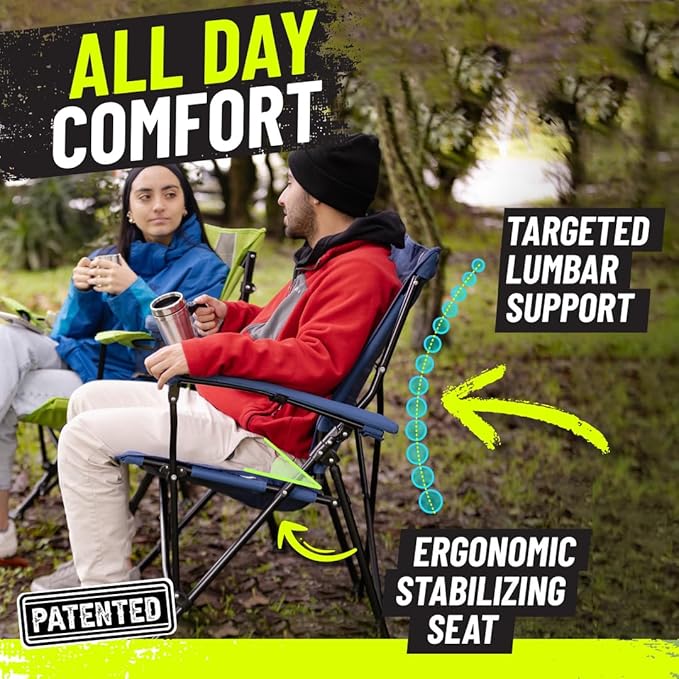 STRONGBACK Elite Folding Camping Lawn Lounge Chair Heavy Duty Camp Outdoor Seat with Lumbar Support and Portable Carry Bag - Camo