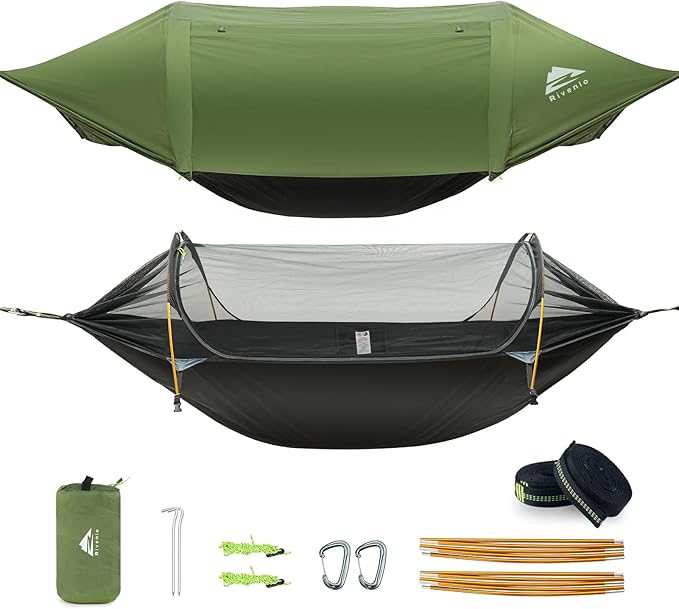 Camping Hammock Tent with Mosquito Net &amp RainFly 3 in 1 Waterproof Lightweight Portable Sleeping Hammock Bug Travel Outdoor Gear with Tree Strap Swing for Hiking Patio Expedition