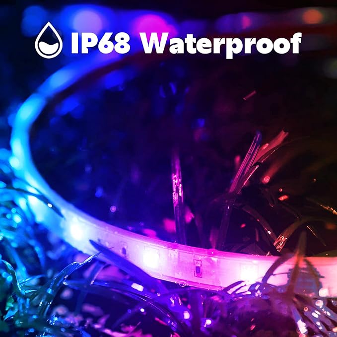FBZ 100Ft Outdoor Waterproof LED Strip LightsMusic Sync RGB IP65 Led Lights with App Control and RemoteColor Changing Waterproof Led Rope Lights for OutdoorBalconyRoofGardenStairs Party