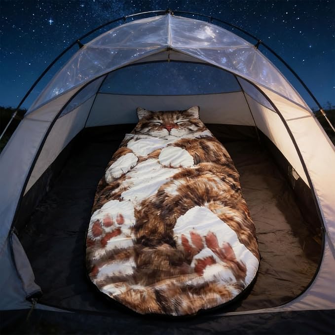 Adult Cat Pattern Envelope Sleeping Bag - Plush Cat Envelope Sleeping Bag for Adult - Plush Warm Washable Camping Blanket