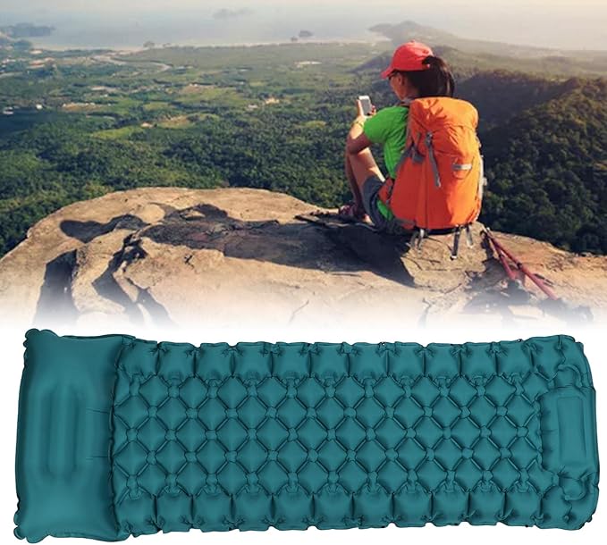 Camping Mattress with Fast Inflation Nylon Material Curved Pillow for Neck Support Portable and Includes Storage Bag and Patch Stickers