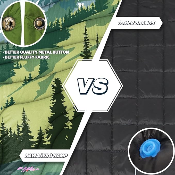 Outdoor Camping Blanket with Sherpa Lining Extra Warm Thick Camp Blankets and Puffy Ultralight Soft Poncho DWR Camping Quilt for Cold Weather Adventure Sleeping Backpacking 78x 56