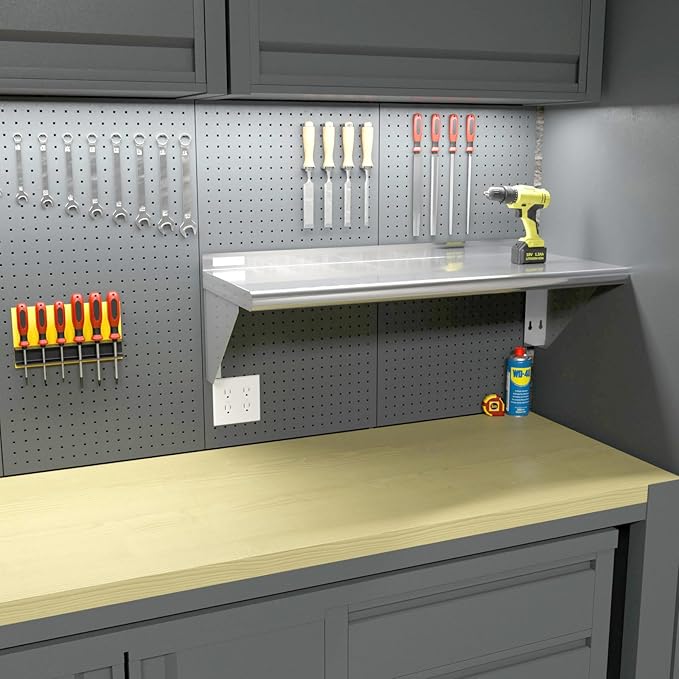 STABLEINK Stainless Steel Shelf 12x24 Inches Heavy Duty Commercial Shelves with 2 Brackets Wall Mount Metal Shelving for RestaurantKitchenLaundry RoomGarageHome