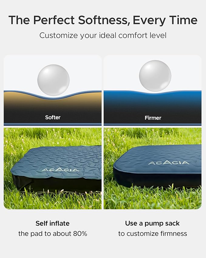Acacia 4 Thick Self Inflating Sleeping Pad with Foam Innovative Y-Shaped Telescopic Structure Ultraportable Camping Air Mattress with Pump Sack Easy Roll Up Sleep Bed for Travel Tent Car