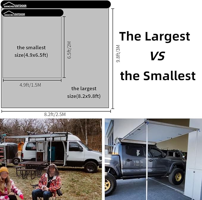 DANCHEL OUTDOOR Car Awning 6.5x8.2ft Roof Rack Pull-Out Sun Shelter Canopy Waterproof 4x4 Vehicle Side Overland Awning Camping Gray