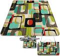 Vintage Mid Century Modern Lime Atomic Pattern Waterproof Outdoor Picnic Blanket Sandproof Beach Mat for Camping Hiking Grass Travelling