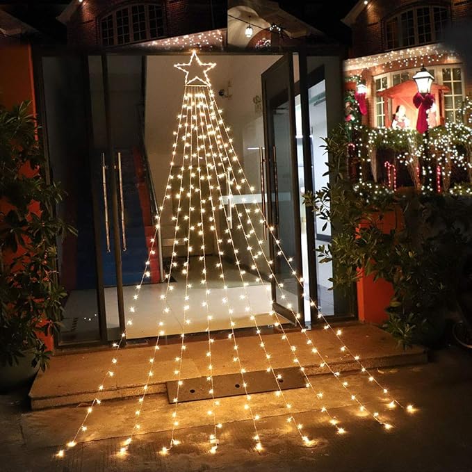 PUHONG Christmas Decoration Star Lights Outdoor320 LED 16.4Ft Christmas String Lights[8 Modes&amp Waterproof] for Halloween Xmas New Year Holiday Birthday(Iron) (Warm White)