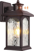 Brown Motion Sensor Outdoor Wall Sconce - Smart Dusk to Dawn Outdoor Lighting Oil Rubbed Bronze Outdoor Wall Lights &amp Exterior Light Fixtures Porch Lights with Water Rippled Glass for Garage Hou