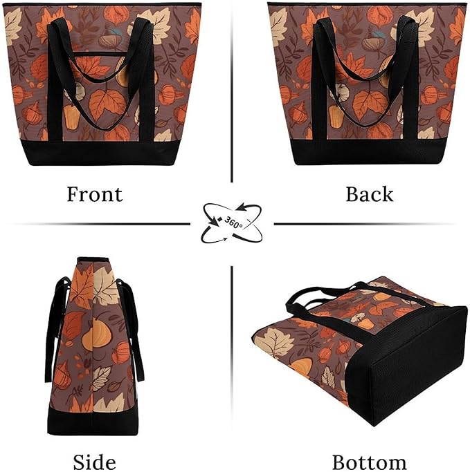 Insulated Shopping BagLarge Reusable Cooler Bags Fall Printed Foldable Shopping BagTravel Waterproof Shoulder Bag