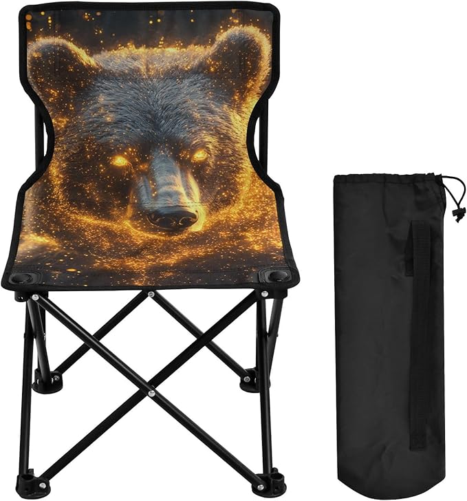 KLL Cool Bear Glowing Fireflies Packable Camp Chairs Ultra Lightweight Youth Camping Chair Carry Bag Included Travel Chair for Sports Outside