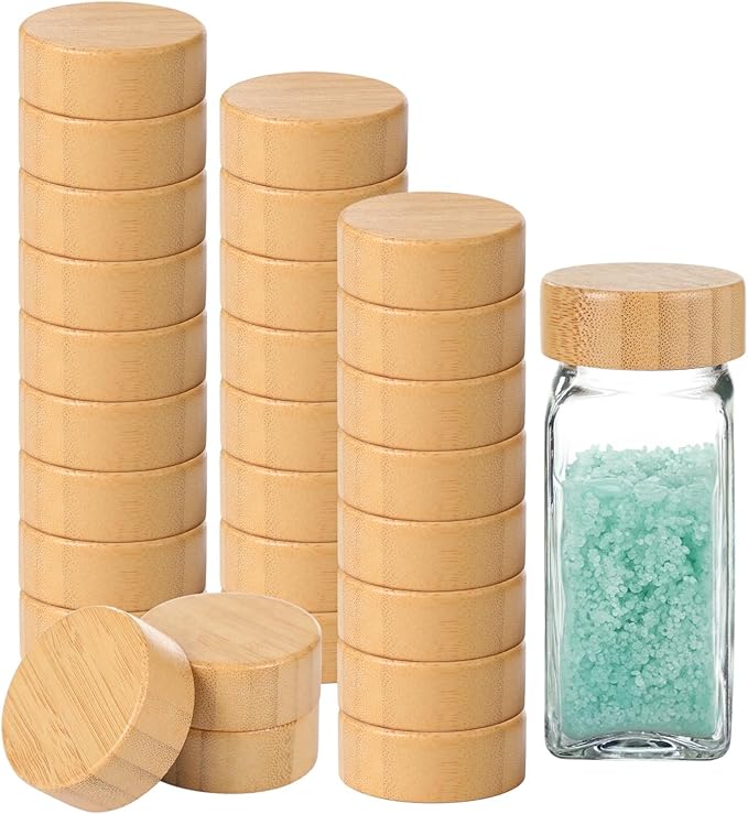Wood Jar Lids 28 Pcs 4 Oz Spice Jars Airtight Lids Kitchen Jars Sealing Nice Reusable Can Wooden Lids 1.6 Inches Inner Diameter
