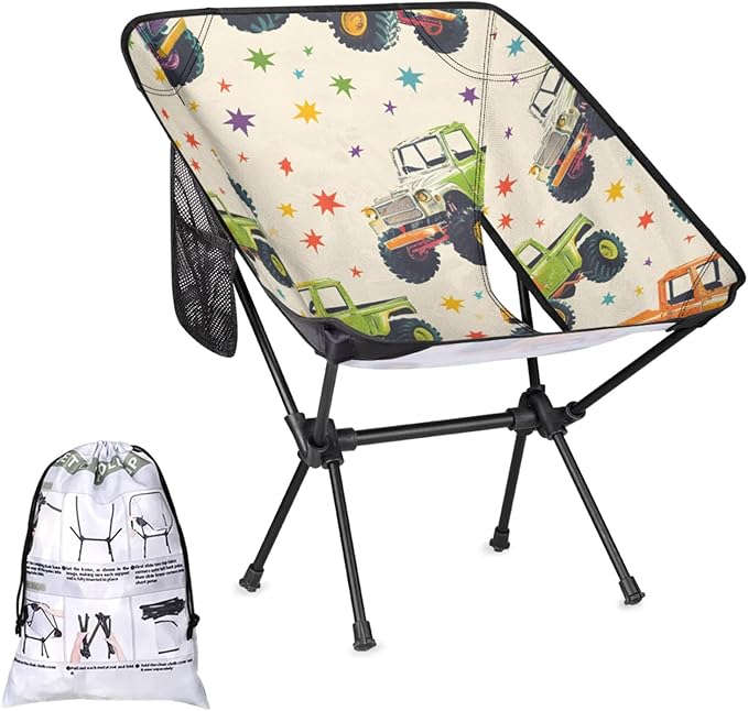 Honeybaby Folding Camping Chair Stars Trucks Camping Chairs Lightweight Portable Chair Outdoor Foldable Chairs for Camping Travel Picnic Beach Hiking