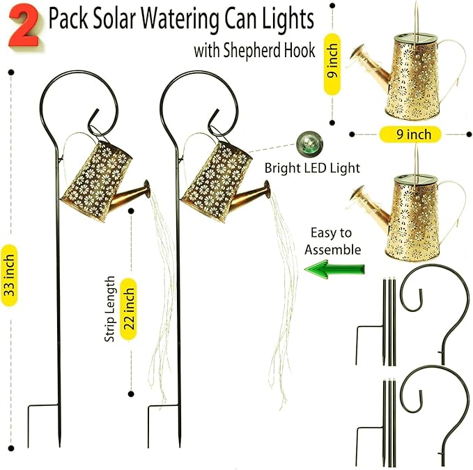 2 Pack Solar Watering Can with LightsSolar Outdoor Garden Decor Waterproof Hanging Lantern Landscape Lights Outside Decorations for Yard Lawn Patio Gardening Gifts.