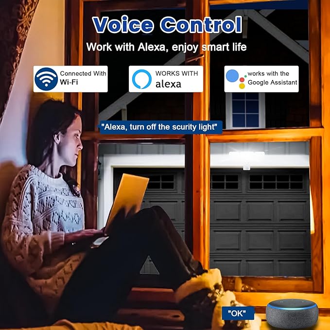 EMANER Smart Security Light Motion Sensor Compatible with Alexa/Google Home Warm White to Daylight White Brightness Adjust App Controlled WiFi Flood Light (White 1-Pack)