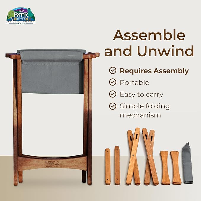 BYER OF MAINE Pangean Folding Stool – Canvas Camp &amp Wood Camp Stool for Portable &amp Outdoor Seating in Granite