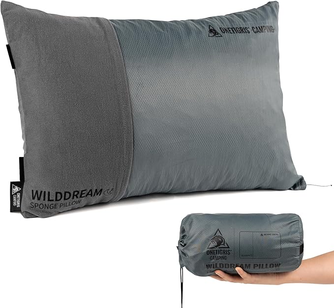 ONETIGRIS Wilddream Camping Pillow Shredded Small Memory Foam Pillow Compact Easy Clean Comfortable for Backpacking Travel and Car Trips 4 Season Use