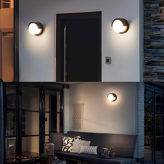 Aiwewin 1 Pack Outdoor Wall Sconces 6 Inch Modern Round LED Exterior Light Fixtures 1200LM 3CCT Selectable (3000K/4000K/6000K) IP65 Waterproof Black Aluminum Porch Lights for Garage House Garden