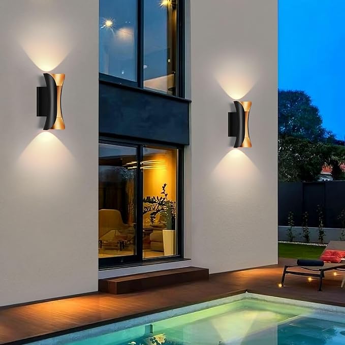 2 Pack Outdoor Wall Light LED 20WBlack Gold Aluminum Waterproof Exterior Lighting Fixture3000K WarmUp Down Porch Sconcesfor PatioGarageFront Door