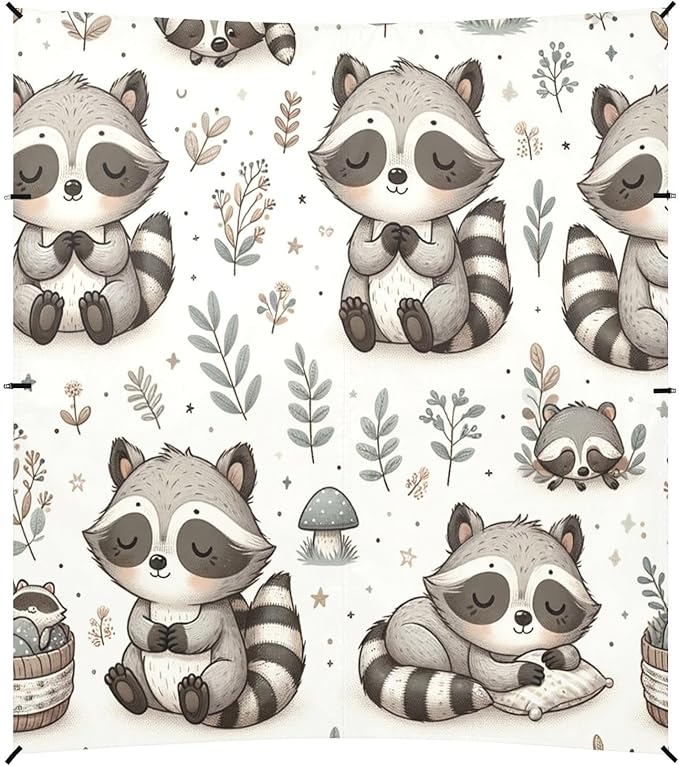 ALAZA Cute Raccoon Flowers Beach Tent Sun Shelter UPF50+ Protection Beach Shade Canopy w/ 4 Sandbags for Outdoor Camping Fishing Backyard Fun Picnic 10x9 ft
