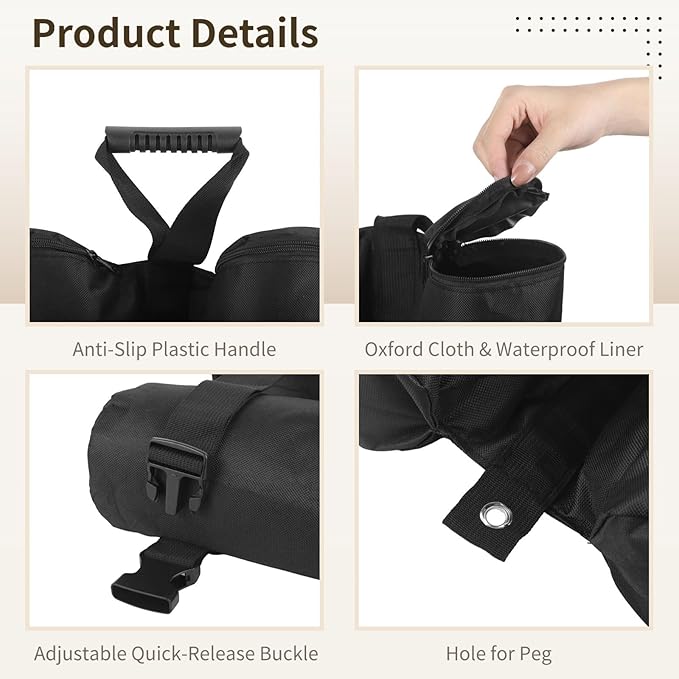 4-Pack Oxford Fabric Canopy Weight Sandbags With Zipper &amp Handle Includes Shovel &amp Storage Bag