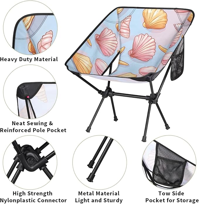 Honeybaby Folding Camping Chair Starfish Seashell Theme Camping Chairs Lightweight Portable Chair Outdoor Foldable Chairs for Camping Travel Picnic Beach Hiking