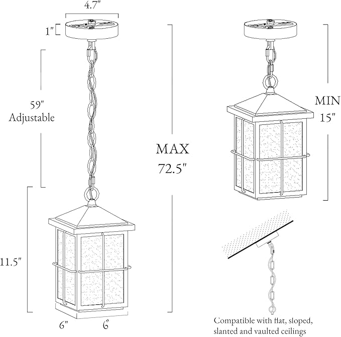 LOG BARN Outdoor Pendant Light Fixture Farmhouse Exterior Lights Anti-Rust Ceiling Outdoor Light with Seeded Glass Lantern Hanging Light for Front Door Entry Porch and Gazebo