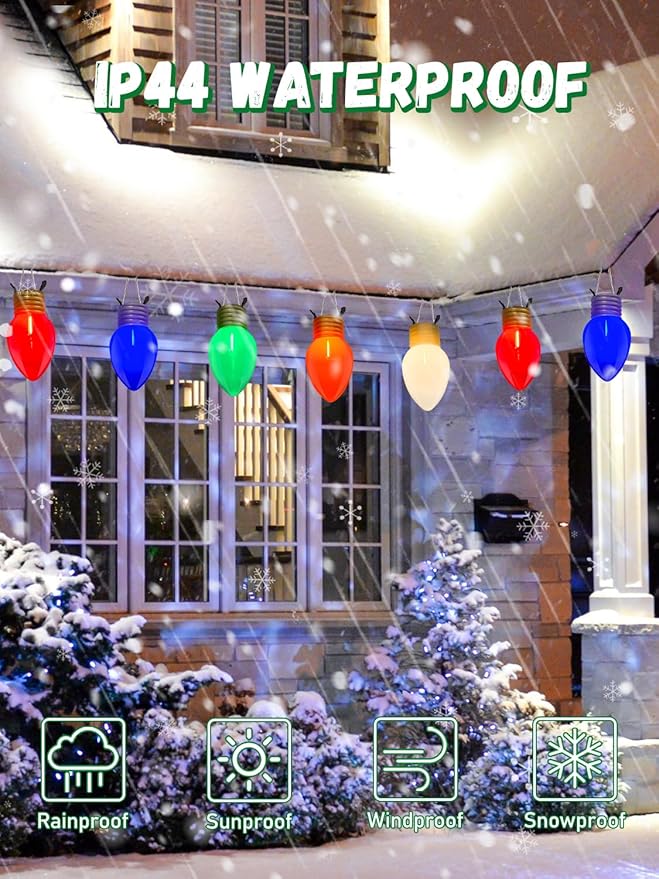 SUNSGNE Jumbo Christmas Lights 16FT Large Christmas Lights with 10 Count 5'' LED Giant Multicolor Bulbs C7 Big Bulb Vintage Christmas Light for Holiday Home Tree Roof Yard Garden Decor Green Wire