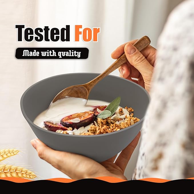 Teivio 32-Piece Kitchen Plastic Wheat Straw Dinnerware Set Service for 8 Dinner Plates Dessert PlateCereal BowlsCups Unbreakable Plastic Outdoor Camping DishesIrregular Deep Gray