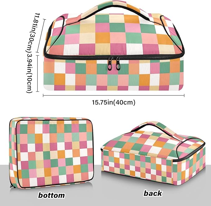 Casserole Carrier Cute Checkered PatternsInsulated Casserole Carrier for Hot or Cold Food Thermal Lunch Tote for Potluck Parties Picnic Beach Fits 9 x 13 Inches Baking Dish