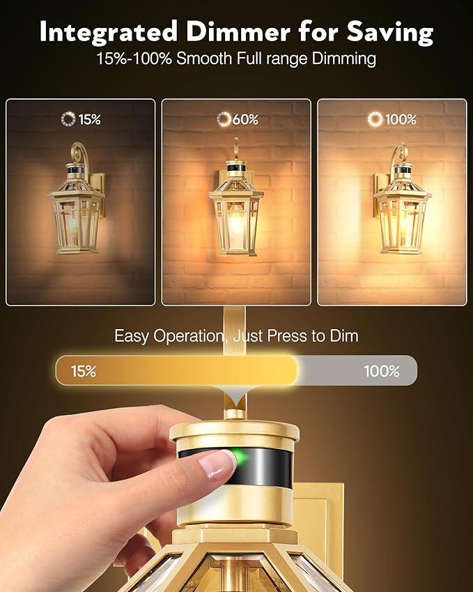 Motion Sensor Front Porch Light Gold Outdoor Light Fixture Wall Mount Outdoor Wall Lantern Sconce Light with Beveled Glass Waterproof Carriage Lights Exterior Coach Lights for Garage Patio