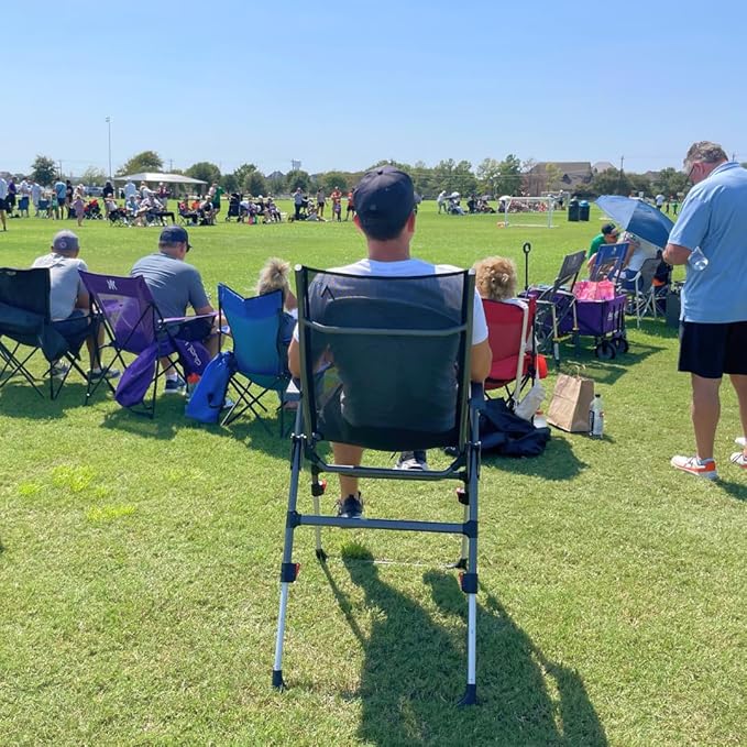 Sports Chair - Height Adjustable Camping Chair with 3 Levels Lightweight Aluminum Mesh Back - Rise Above The Crowd with Ultimate Comfort &amp Versatility