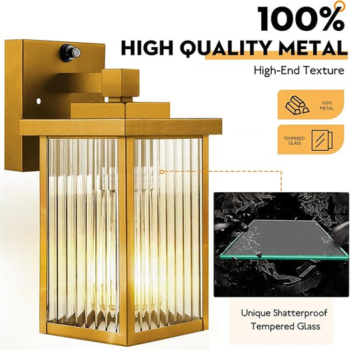 1 Pack Dusk to Dawn Outdoor Lighting Waterproof Outdoor Porch Light with Tempered Glass Outdoor Light Fixture for House Exterior Front Door Garage Patio (Gold Color)